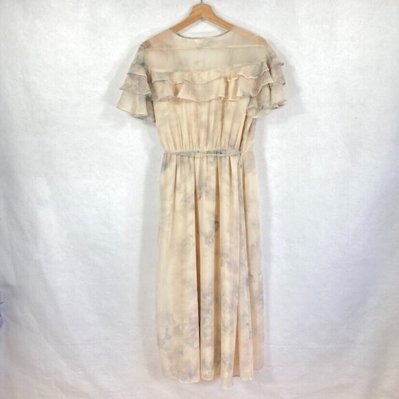 LC Lauren Conrad Watercolor Ruffle Faux Wrap Flounce Sleeve Dress Romantic Fairy - Picture 5 of 8